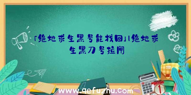 「绝地求生黑号能找回」|绝地求生黑刀号拉闸